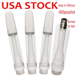 USA STOCK Full Ceramic Carts 1ml Flat Screw in Tips 510 Thread Vape Cartridges Glass Tanks 4 Oil Holes Ceramic Coil Thick Oil Atomizers Empty E-cigarette V22 Custom Logo