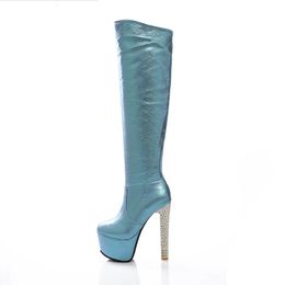 Platform Women's High Knee Boots Autumn Winter Luxury Sequined Knee High Boot Female High Heel Blue Gold Silver Party Shoes 231225