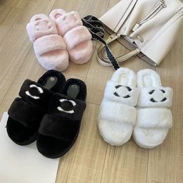 designer slippers Luxury plush slippers women slippers plush slippers black pink white Fluffy mop comfortable soft house Cotton sandals Flat slippers apricot