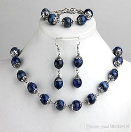 1set fashions lapis lazuli ball beads bracelet necklace earrings hook jewelry set 0 47 1787153