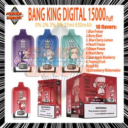 Original Bang King Digital 15000 Puff Smart Screen Puff Disposable E Cigarettes Mesh Coil 25ml Pod 650 mAh Rechargeable Battery Puff 15K 0% 2% 3% 5% Vape Pen