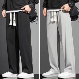 Casual Sports Long Pants Male Garment Men Solid Colour Drawstring Elastic Waist Loose Fit Trousers Streetwear S 231225
