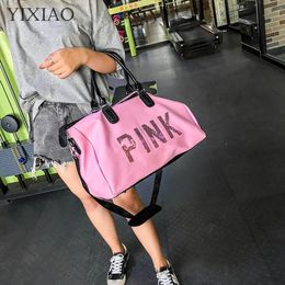 Bags Sequins PINK Large Capacity Gym Pack For Women Outdoor Waterproof Nylon Fitness Yoga Training Travel Handbag Shoulder Sports Bag