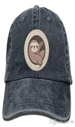 pzx Unisex Adult Lazy Cartoon Sloth Circle Dyed Washed Cotton Denim Baseball Cap Hat244498492586318531