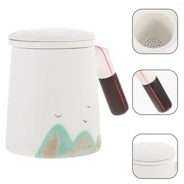 Dinnerware Sets Wooden Handle Tea Cup Ceramic With Strainer Infuser Coffee Mug Portable Small Water Drinking Lid