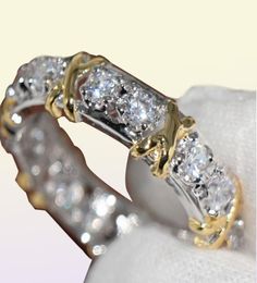 Whole Professional Eternity Diamonique CZ Simulated Diamond 10KT WhiteYellow Gold Filled Wedding Band Cross Ring Size 51126056956009496