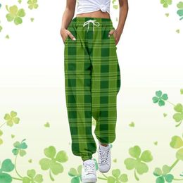 Women's Pants Women Casual Sweatpants Lucky Green Printed Streetwear St Patricks Day Drawstring Sports Spring High Waist Pantalones