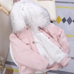 Women's Trench Coats Chic Women Faux Collar Hooded Parkas Plush Lined Denim Jacket Single Breasted Jeans Coat Pockets Cashmere