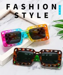 Sunglasses 2024 Designer Square Hollow Out Women For Men Trendy Colour Sun Glasses Fashion Vintage Punk Cool Shades