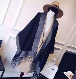 Scarves Black Grey Herringbone Poncho With Tassel Women Cashmere Blanket Scarf Female Winter Thick Warm Capes Shawl 20225818116