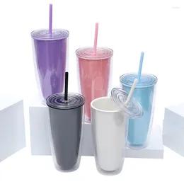 Mugs Blank Plain 24oz 700ml 710ml Double Wall Plastic Tumbler Cup With Straw