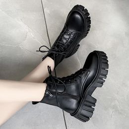 Women 5cm High Heels s Boots Chunky Wedges Platform Winter Lace Up Ankle Boots Lady Booties Lolita Cute Goth Shoes 231225