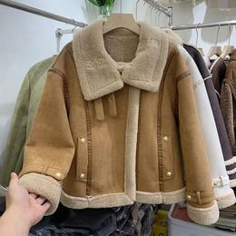 Women's Fur Women Faux Leather Casual Jacket With Turn-down Collar Vintage Spliced Coat Warm Winter Outerwear N119