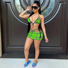 Work Dresses VAZN 2023 Plaid Beach Open Young Set 2 Piece Underwears 1 Mini Skirts Skinny Women 3