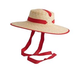 Yimuxu Flattop Wheat Ladies Straw Hat Edging Streamer Whitecollar French Fashion Trendy Sunshade Women Sun Cap Wide Brim Hats1596437