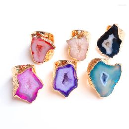 Cluster Rings Natural Geode Stone Agate Slices Wide Open Ring For Women Boho Resizable Finger Irregular Crystal Jewellery