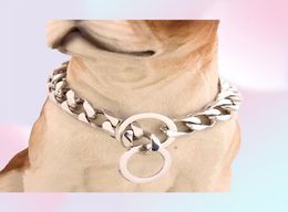 Top quality 19mm 1234 inch Silver Tone Double Curb Cuban Pet Link Stainless Steel Dog Chain Collar Whole Pet Necklaces4333667