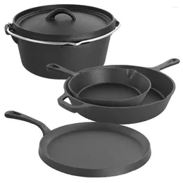 Cookware Sets MegaChef Pre-Seasoned Cast Iron 5-Piece Kitchen Set Pots And Pans Cooking Pot Casserole