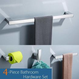 4-Piece Bathroom Accessory Set Stainless Steel Toilet Paper Holder Towel Bar Robe Hook Towel Holder Wall Mount Polished Finish LJ209Q