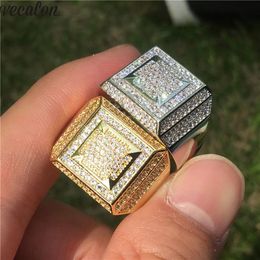 Vecalon Hiphop Male ring 925 Sterling Silver Pave setting 5A Cz Party Wedding band rings For men Rock Finger Jewelry3454