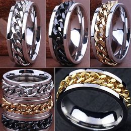 whole 50pcs spinner chain stainless steel rings men's silver gold black fashion Jewellery band ring brand new drop 2869