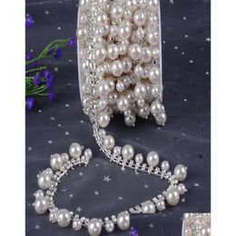 Beads 1Yard Pearl Tassel Tapes Glass Crystal Flower Clear Rhinestone Bridal Trim Fashion Chain Sier Belt Sash Bags Shoes8283568 Drop Dh0Jf