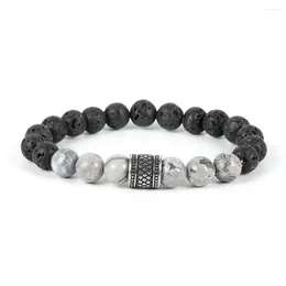 Strand Men Women Natural Lava Volcan Map Stone Tiger Eye Alabaster Beads Bracelets Stainless Steel Charm Wristband Jewellery