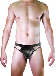 Underpants Men'S Sexy Attractive Underwear Briefs Lingerie Imitation Leather Hole Iron Ring Cool Charming Triangle Pants Panties
