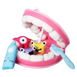 Montessori Learning To Brush Teeth Children Toys Plush Teeth Bacteria Set Parish Teaching Aids Dental Health Cognitive Game Gift 231225