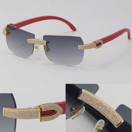 2022 New Model Micro-paved Diamond Sunglasses Original Red Wood Rimless Sun Glasses 18K Gold C Decoration Male Female Glasses UV 4238W