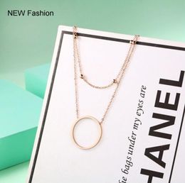 Luxury Womens Gift Jewellery Big Circle Pendant Necklace Rose Gold Plating Stainless Steel Necklaces6201943