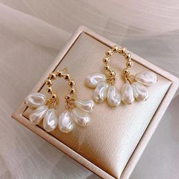 Dangle Earrings Punk Metal Golden Round For Women Fashion Vintage Geometric Irregular White Pearls Jewellery
