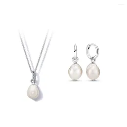 Chains 2023 High Quality Sterling Silver Freshwater Cultured Baroque Pearl Hoop Necklace Earrings Fit Women DIY Gift