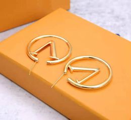 pingfashion Womens Stud Earring 925 silver gold orange box Big round Golden V letter Hoop Earrings for Woman Screw Back Hoop Huggie Charm designer jewelry4246979