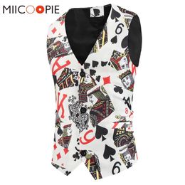 Jackets Sleeveless Playing Cards Printed Chalecos Para Hombre Multi Pattern Slim Fit Tuxedo Suit Vest Men Casual Vneck Waistcoat Jacket