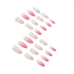 False Nails Spring Floral Pink Fake Medium Length UV Gel Gentle Color For Hand Decoration Nail Art