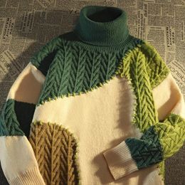 Men's Sweaters 2023 Patchwork Turtleneck Pullovers Sweater Men Winter Warm Loose Knitted Knitwear A220