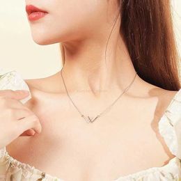 Pendant Necklaces Big brand high sense big W big V necklace small fresh student girl titanium steel Korean Japanese sweetL231225