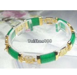 Bangle Free Shipping Excellent Green Jade New Fortune Longevity Happiness Luck Link Clasp Bracelet Style Fine Jewe Noble 100% Natural