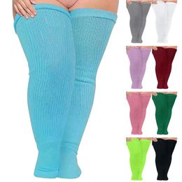 Women Socks Japanese Knitted Extra Long Plus Size Thick Black Thigh High Over The Knee Stockings Obesity Cute Solid Sock