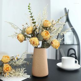 Decorative Flowers Artificial Peony Pampas Bouquet Eucalyptus Fake Roses Home Decor DIY Arrange Wedding Decorations Table Centrepiece