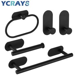 No Drilling Black Bathroom Accessories Sets Toilet Tissue Roll Paper Holder Towel Rack Bar Rail Ring Clothes Hook Hardware 231222