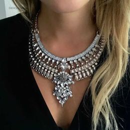 Pendant Necklaces 2023 New Indian Statement Silver Plated Vintage Necklace Women Fashion Boho Ethnic Large Collar Big Bib Necklace JewelryL231225