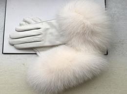 Women039s natural big fur genuine leather glove lady039s warm natural sheepskin leather plus size white driving glove R24512745138