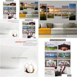 Paintings Artsailing 5 Piece Canvas Scenery Golf Sunset Tree Ocean Painting Hd Pictures Wall Art Home Decoration For Living Room Pos Dhji5