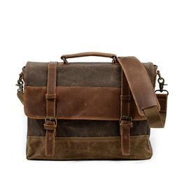 Briefcases Weysfor Mens Messenger Bag Waterproof Canvas Leather Men Vintage Handbags Large Satchel Shoulder Bags Computer Laptop Briefcase