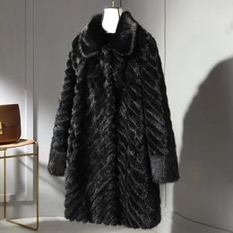 Jackets Women's Coat Real Mink Fur Jackets Long Sleeve Winter Large Warm Real Fur Women Long Black Clothes Mink Collar Coat