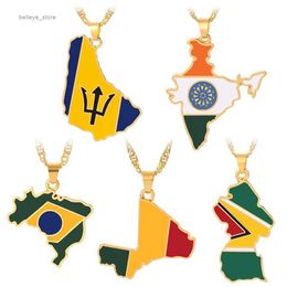 Pendant Necklaces Country Map Flag Pendant Necklace Women Men Brazilian India Republic of Mali Chain Hip Hop Jewellery GiftsL231225
