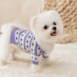 Dog Apparel Winter Clothes Warm Cardigan Coat Pet Knitted Sweater Tulip Print Soft Fashion Coverall For Chihuahua Clothing