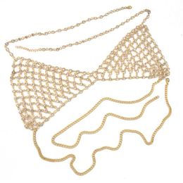 idealway Sexy Crystal Rhinestones Body Jewellery Fashion Bikini Chain Necklace Hollow Out Underwear Bra Design Summer Beach290r